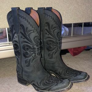 Black Leather Cowgirl Boots